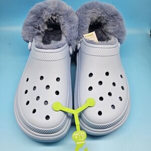 Crocs Stomp Lined Clogs Calcite Blue Fuzzy Slip-On Chunky Shoes